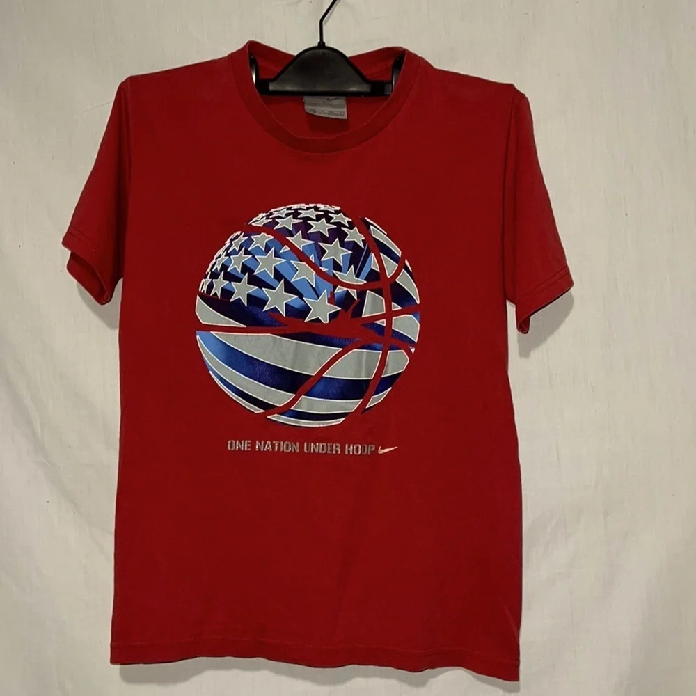 boys red gray blue Nike One Nation Under Hoop basketball tshirt size small (8)